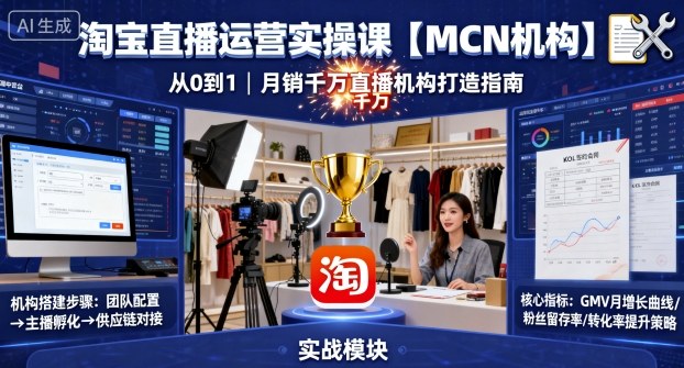 淘宝直播运营实操课【MCN机构】，从0到1做一家月销千W的直播机构-晓有财道
