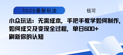 小众玩法：无需成本，手把手教学如何制作，如何成交及变现全过程，单日6张-晓有财道